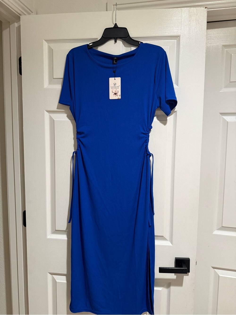Royal Blue Side-Tie Midi Dress